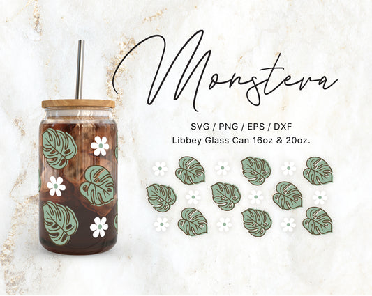 16oz & 20oz Libbey Glass Can Monstera Daisy Instant Download