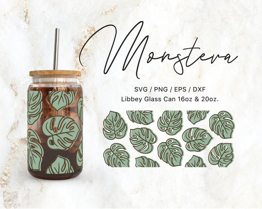 16oz & 20oz Libbey Glass Can Monstera Instant Download