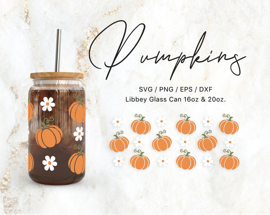 16oz - 20oz Libbey Glass Can Pumpkin Daisy Instant Download