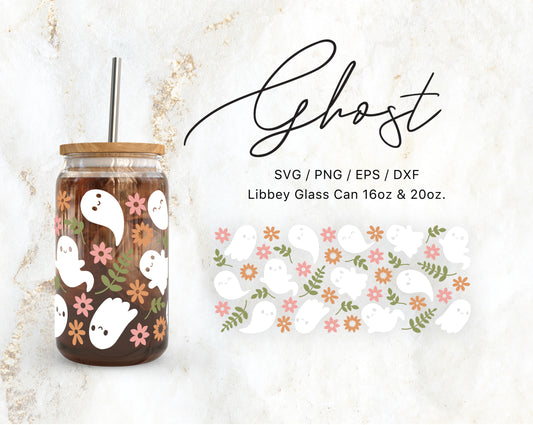 16oz & 20oz Libbey Glass Can Floral Ghosts Instant Download