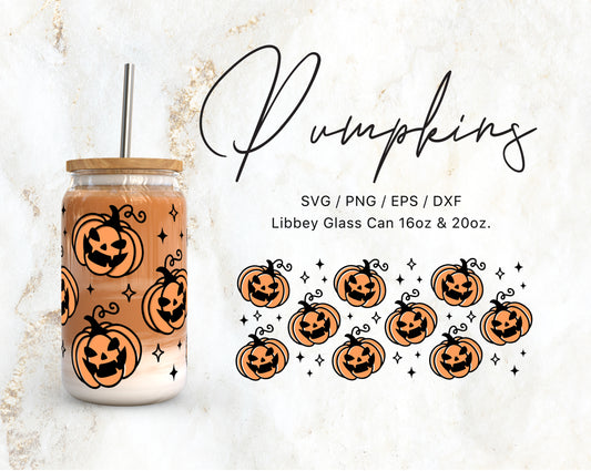 16oz & 20oz Libbey Glass Can Spooky Pumpkins Instant Download