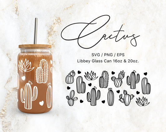 16oz & 20oz Libbey Glass Can Cactus Instant Download