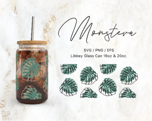 16oz - 20oz Libbey Glass Can Monstera Instant Download