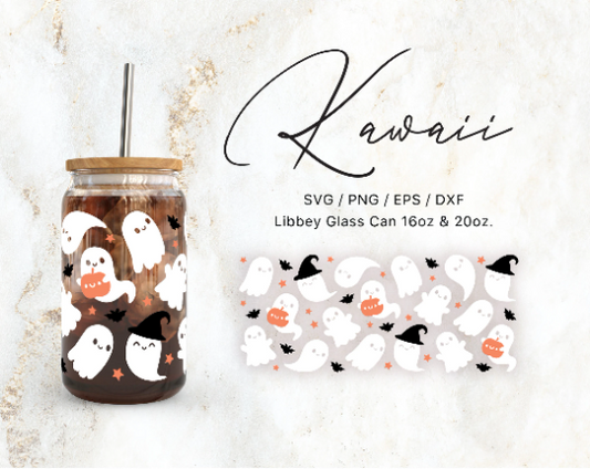 16oz & 20oz Libbey Glass Can Cute Kawaii Ghosts Instant Download